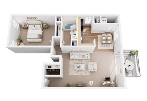 Floor plan for 1 bed, 1 bath, 700 sqft